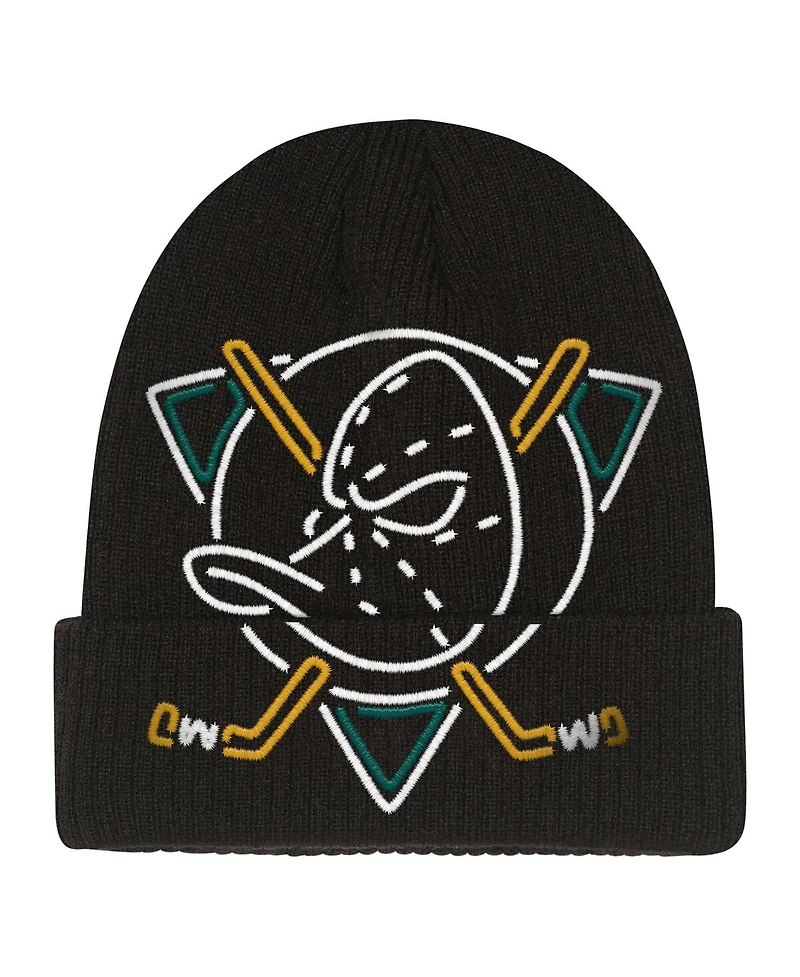 Mitchell & Ness Big Boys and Girls Black Anaheim Ducks Neon Line Lights Cuffed Knit Hat