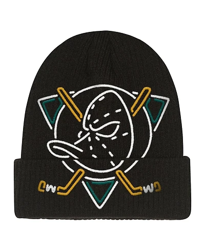Mitchell & Ness Big Boys and Girls Black Anaheim Ducks Neon Line Lights Cuffed Knit Hat
