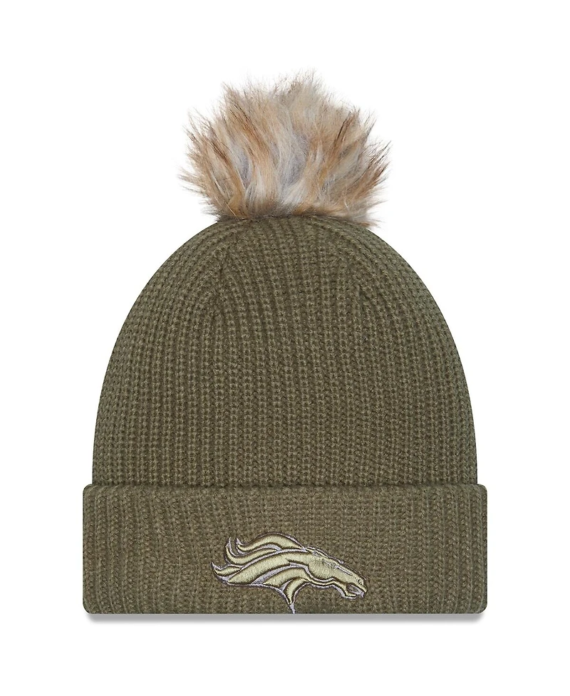 New Era Women's Dark Green Denver Broncos 2025 Salute to Service Cuffed Knit with Pom Hat