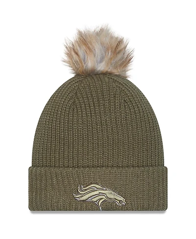 New Era Women's Dark Green Denver Broncos 2025 Salute to Service Cuffed Knit with Pom Hat