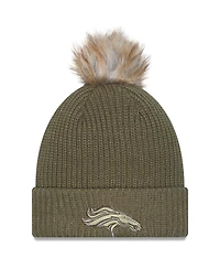 New Era Women's Dark Green Denver Broncos 2025 Salute to Service Cuffed Knit with Pom Hat