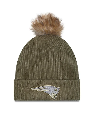 New Era Women's Dark Green New England Patriots 2025 Salute to Service Cuffed Knit with Pom Hat