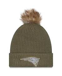 New Era Women's Dark Green New England Patriots 2025 Salute to Service Cuffed Knit with Pom Hat