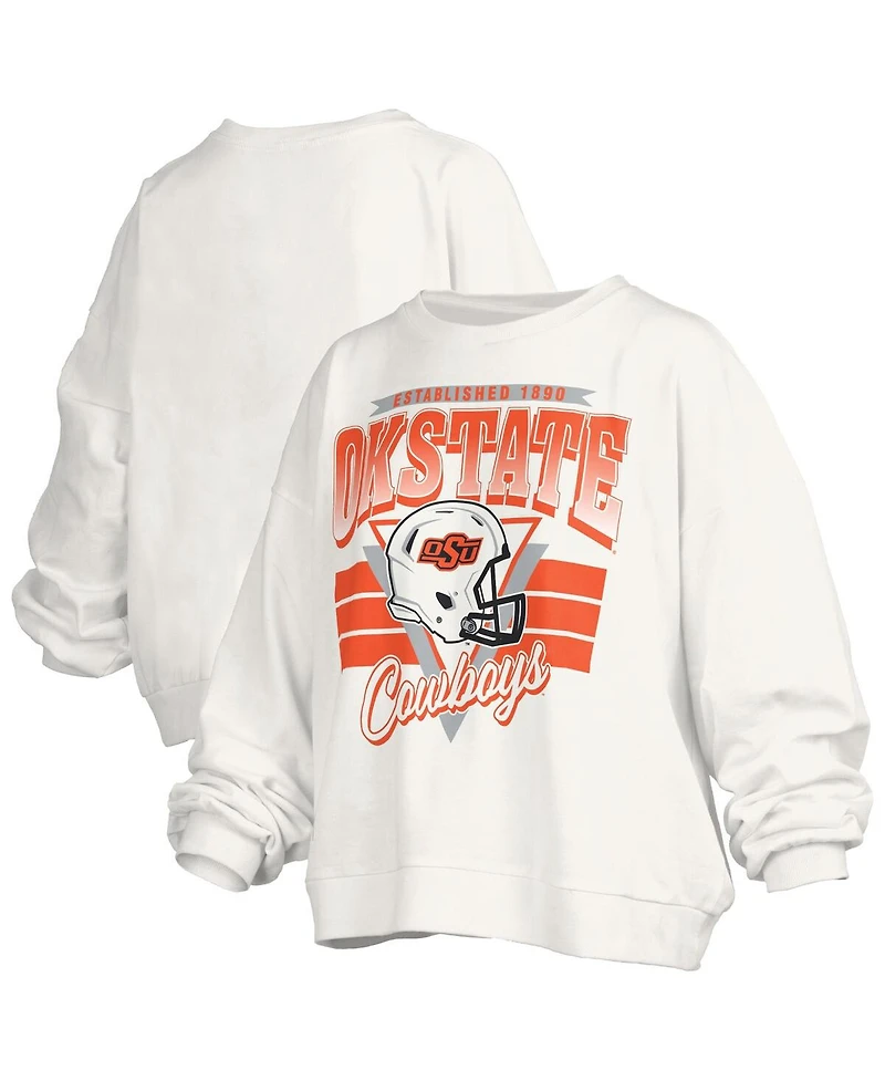 Pressbox Women's White Oklahoma State Cowboys Oversized Janice Retro Waist-Length Pullover Sweatshirt