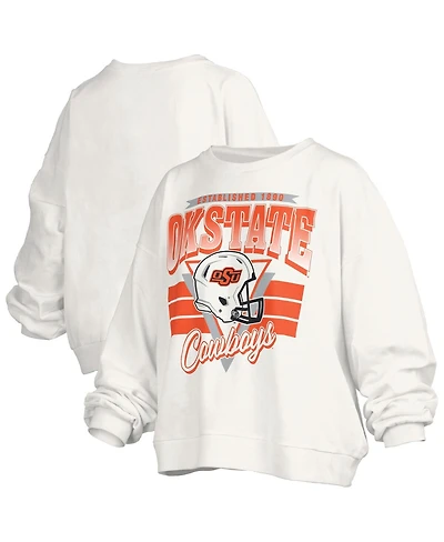 Pressbox Women's White Oklahoma State Cowboys Oversized Janice Retro Waist-Length Pullover Sweatshirt