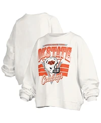 Pressbox Women's White Oklahoma State Cowboys Oversized Janice Retro Waist-Length Pullover Sweatshirt