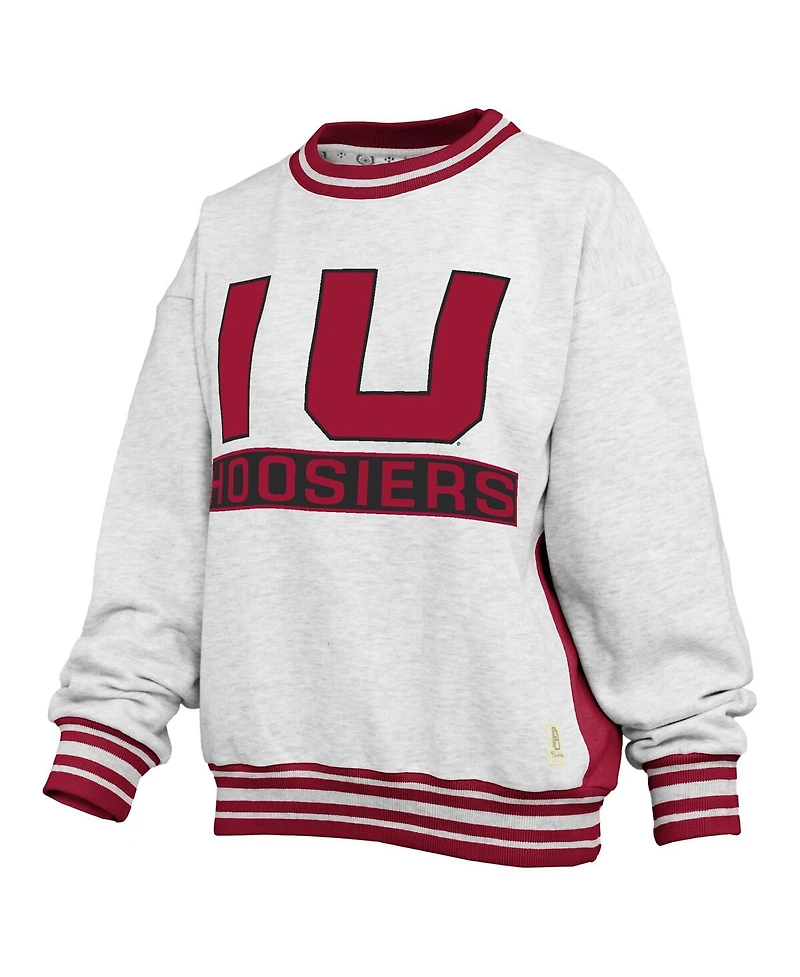 Pressbox Women's Heather Gray/Crimson Indiana Hoosiers Endzone Crewneck Sweatshirt