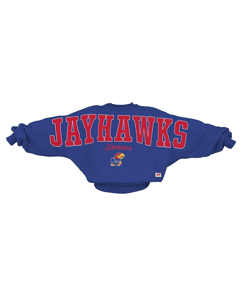 Pressbox Women's Royal Kansas Jayhawks Flannigan Oversized Dolman Pullover Sweatshirt