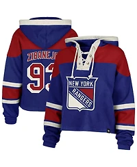 '47 Brand Women's Mika Zibanejad Blue New York Rangers Superior Lacer Cropped Pullover Hoodie