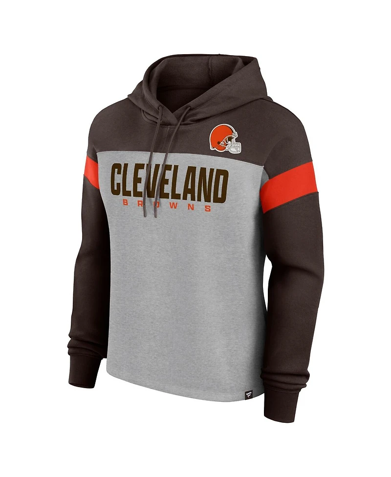Fanatics Women's Heather Gray/Brown Cleveland Browns Bold Play Call Pullover Hoodie