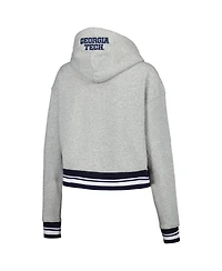 Pro Standard Women's Heather Gray Georgia Tech Yellow Jackets Script Tail Fleece Cropped Pullover Hoodie
