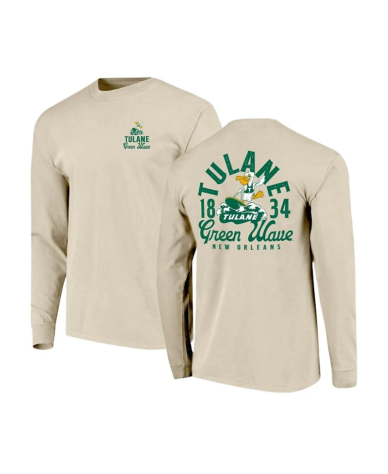 Image One Men's Natural Tulane Green Wave Comfort Colors Mascot Overlay Long Sleeve T-Shirt