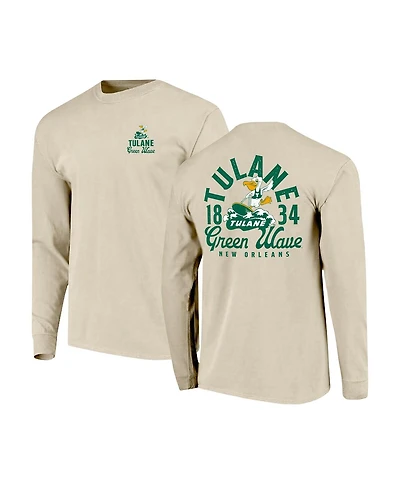 Image One Men's Natural Tulane Green Wave Comfort Colors Mascot Overlay Long Sleeve T-Shirt