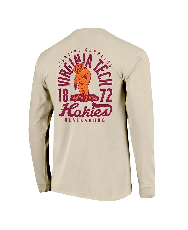 Image One Men's Natural Virginia Tech Hokies Comfort Colors Mascot Overlay Long Sleeve T-Shirt
