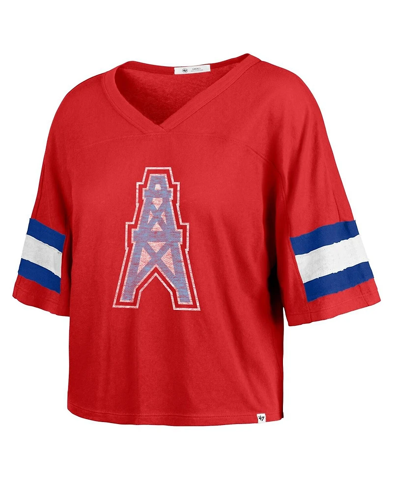 '47 Brand Women's Red Houston Oilers Gridiron Classics Double Header Scout Cropped V-Neck T-Shirt