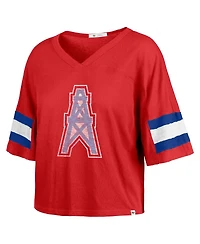 '47 Brand Women's Red Houston Oilers Gridiron Classics Double Header Scout Cropped V-Neck T-Shirt