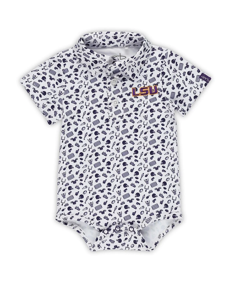 Garb Baby Boys and Girls Purple Lsu Tigers Tom Allover Print Performance Polo Bodysuit
