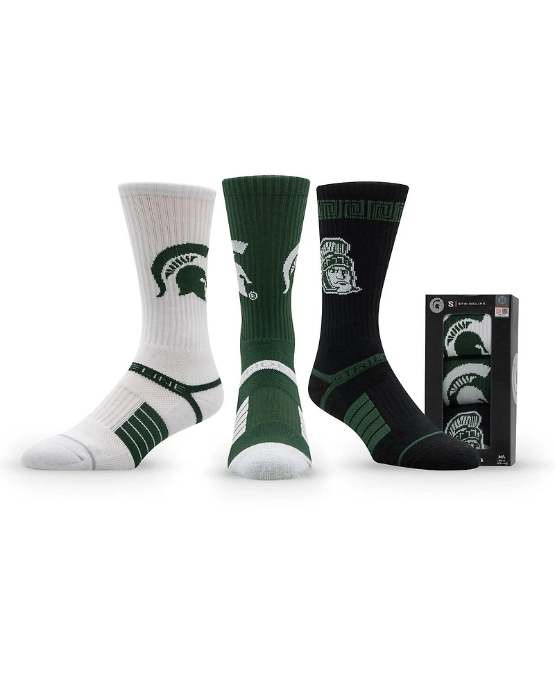 Strideline Men's and Women's 3-Pack Michigan State Spartans Premium Knit Crew Socks