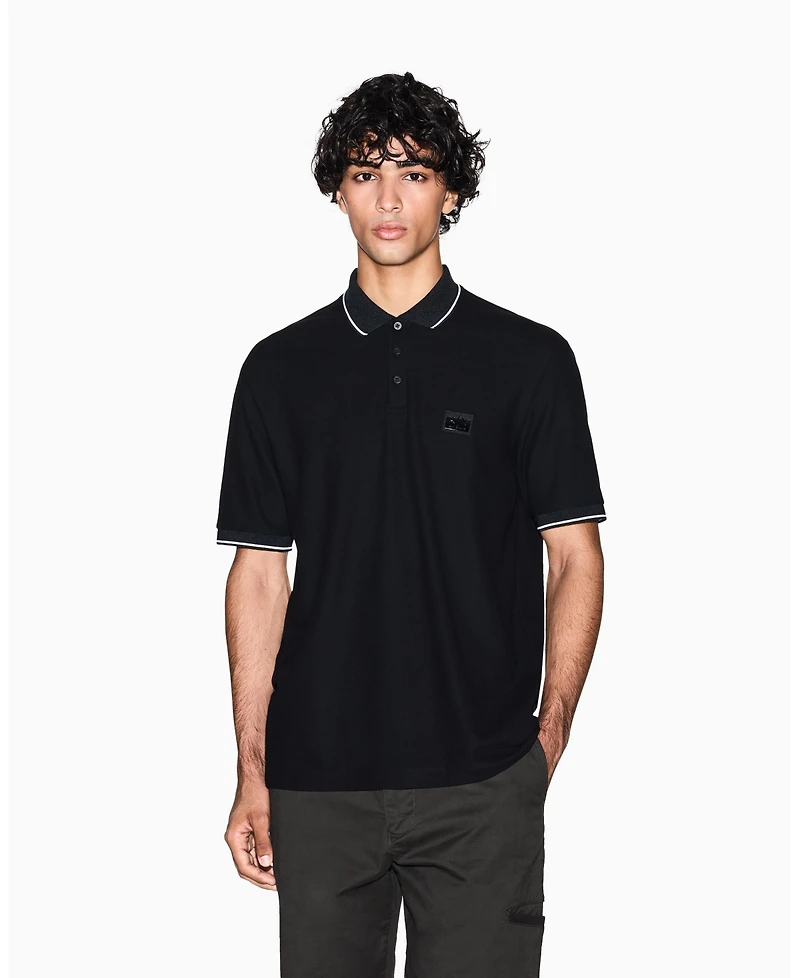 A|X Armani Exchange Men's Night Lab Short Sleeve Mercerized Cotton Pique Polo Shirt