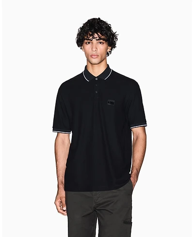 A|X Armani Exchange Men's Night Lab Short Sleeve Mercerized Cotton Pique Polo Shirt