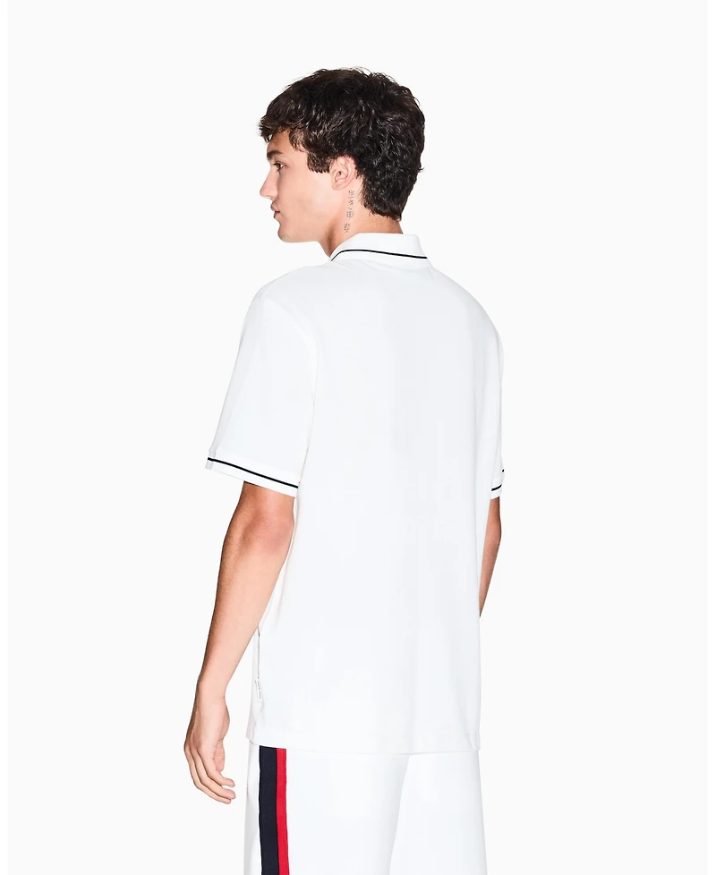 A|X Armani Exchange Men's Short Sleeve Color Block Pique Zip with Collar Tipping Polo Shirt