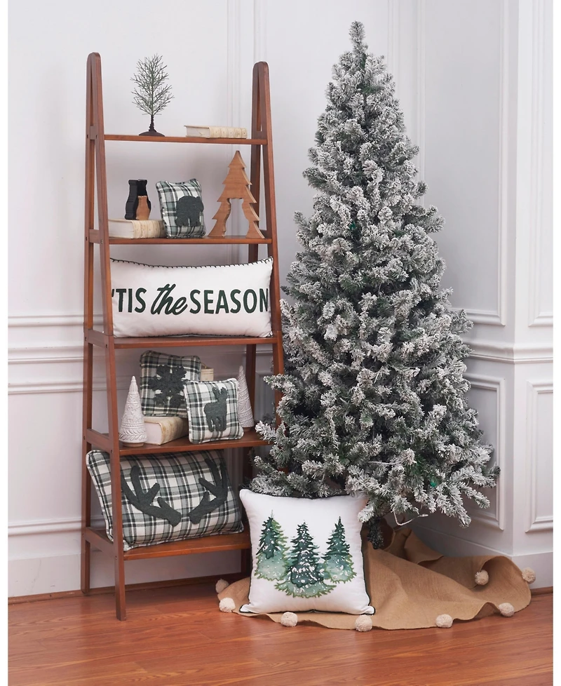Evergreen Trees Embellished 100% Cotton Christmas Accent Throw Pillow 18" x 18"