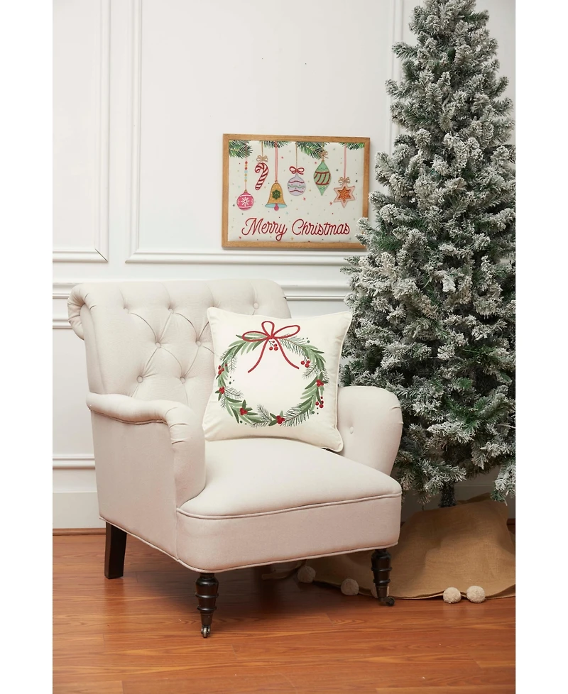 Red Bow Christmas Wreath Accent Throw Pillow 18" x 18"