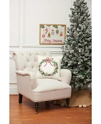 Red Bow Christmas Wreath Accent Throw Pillow 18" x 18"