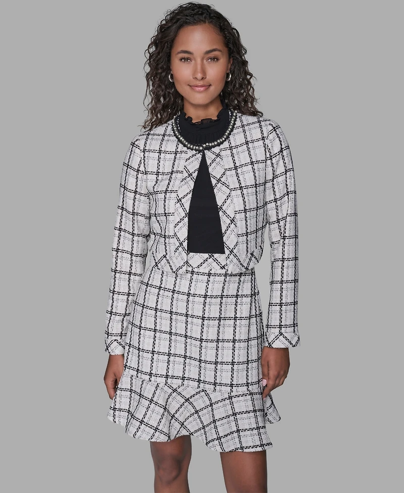 Karl Lagerfeld Paris Metallic Glen Plaid Tweed Jacket