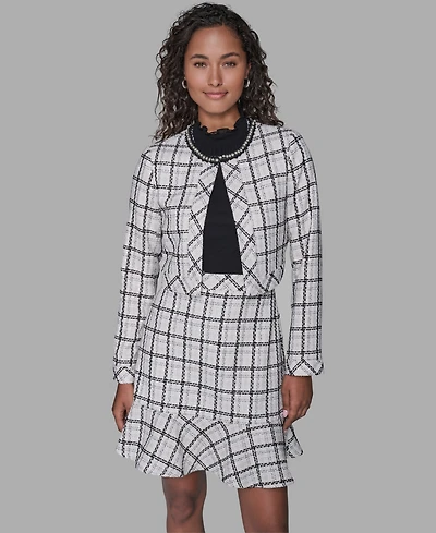 Karl Lagerfeld Paris Metallic Glen Plaid Tweed Jacket