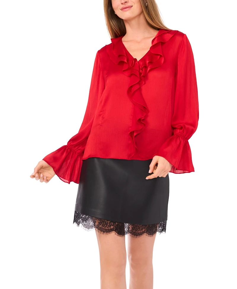 Vince Camuto Women's Ruffled V-Neck Bell-Sleeve Blouse