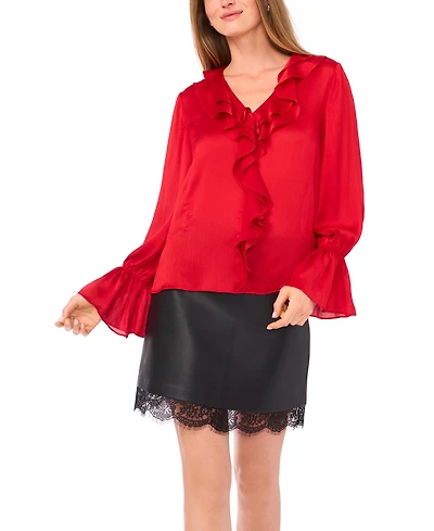 Vince Camuto Women's Ruffled V-Neck Bell-Sleeve Blouse