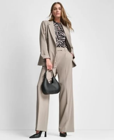 Dkny Womens Double Breasted Long Sleeves Jacket Pintuck Wide Leg Mid Rise Trousers Sleeveless Mock Neck Top