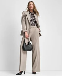 Dkny Womens Double Breasted Long Sleeves Jacket Pintuck Wide Leg Mid Rise Trousers Sleeveless Mock Neck Top