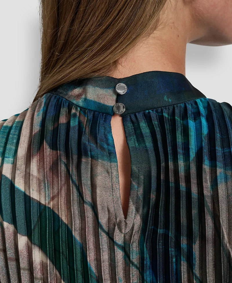 Dkny Women's Pleated Funnel Neck Sleeveless Blouse