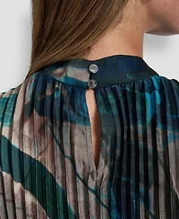 Dkny Women's Pleated Funnel Neck Sleeveless Blouse