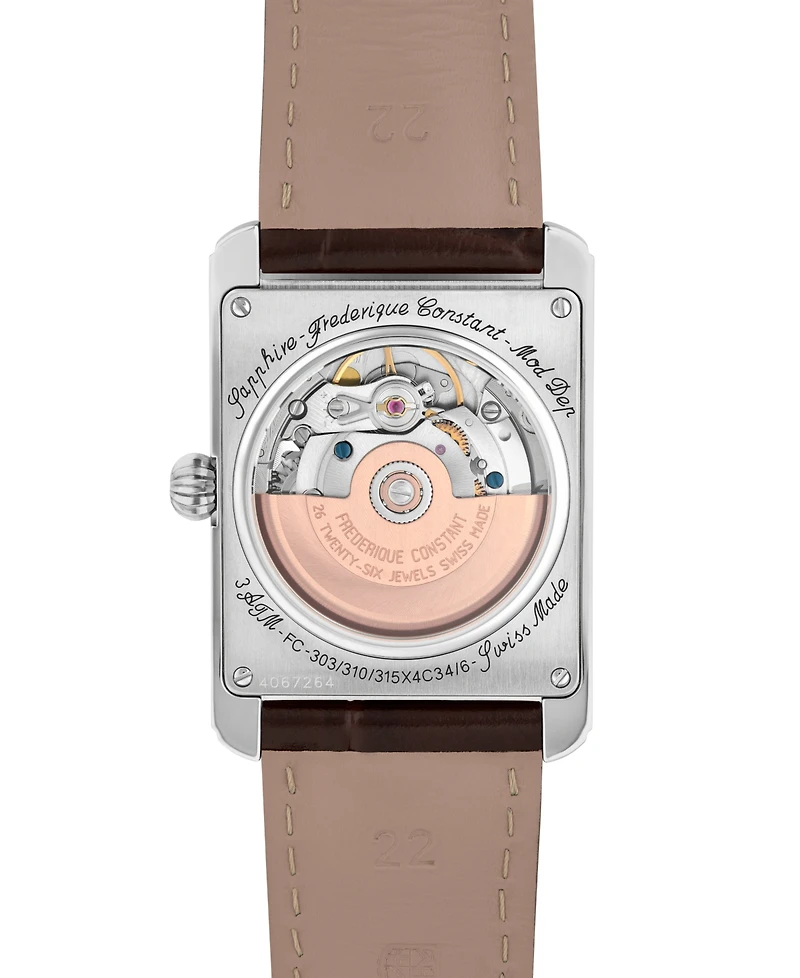 Frederique Constant Men's Carree Automatic Brown Strap Watch, 30mm