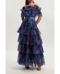 Karen Millen Women's Floral Tulle Off Shoulder Maxi Dress