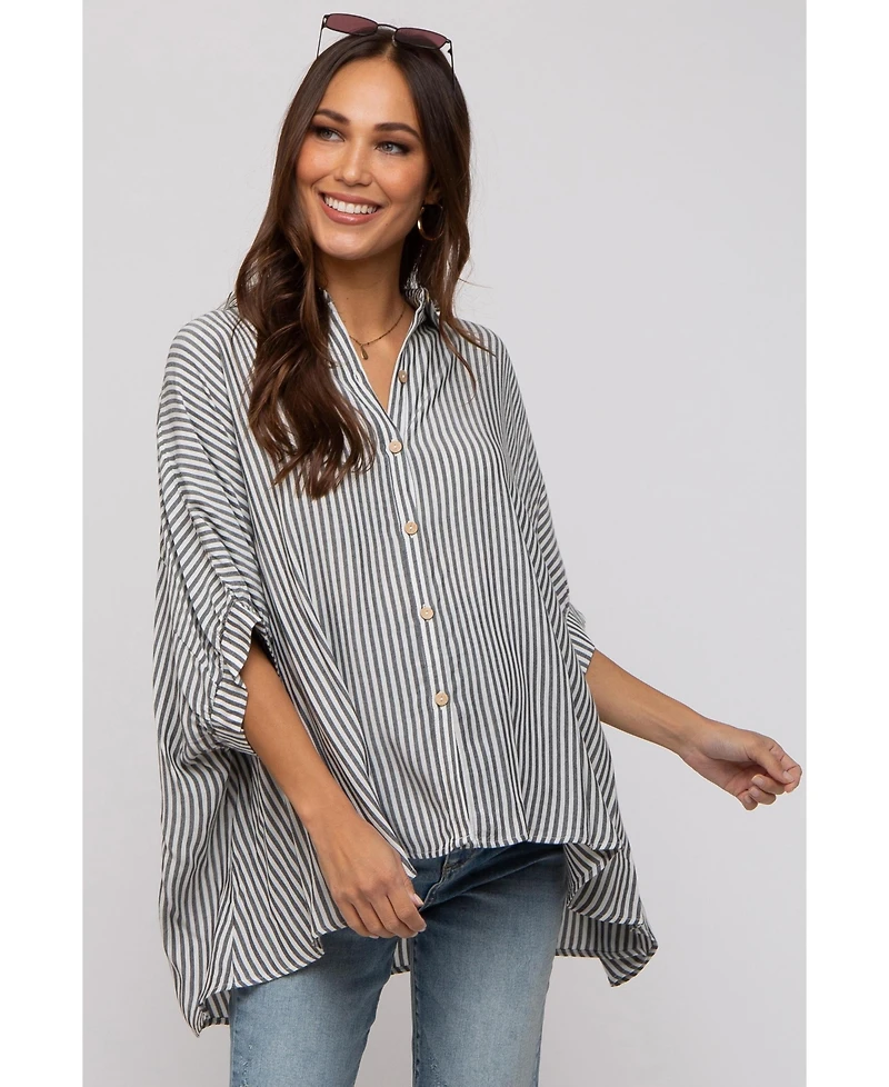 Pinkblush Maternity Charcoal Striped Button Up Dolman Top