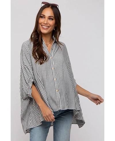 Pinkblush Maternity Charcoal Striped Button Up Dolman Top