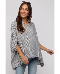 Pinkblush Maternity Charcoal Striped Button Up Dolman Top