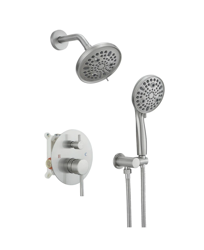 Single-Handle 1-Spray Round Rain Shower Faucet Set with Head & Hand Brushed Nickel (Valve Included)