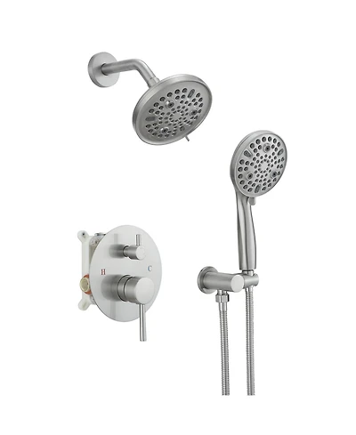 Single-Handle 1-Spray Round Rain Shower Faucet Set with Head & Hand Brushed Nickel (Valve Included)