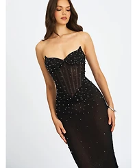 Miss Circle Women Fatima Black Crystal Sleeveless Corset Mermaid Maxi Dress