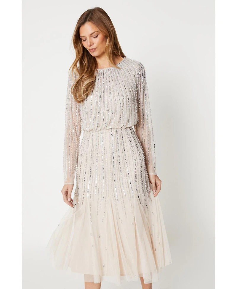 Coast Women's Party Sequin Long Sleeve Midi Dress