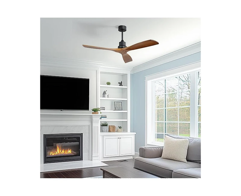 52-inch Modern Black 3 Blades Walnut Ceiling Fan with 6 Speed Remote control and Timing and Forward Reverse Rotation Function for Indoor