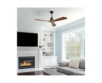 52-inch Modern Black 3 Blades Walnut Ceiling Fan with 6 Speed Remote control and Timing and Forward Reverse Rotation Function for Indoor