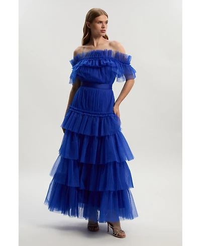 Karen Millen Women's Tulle Off Shoulder Maxi Dress