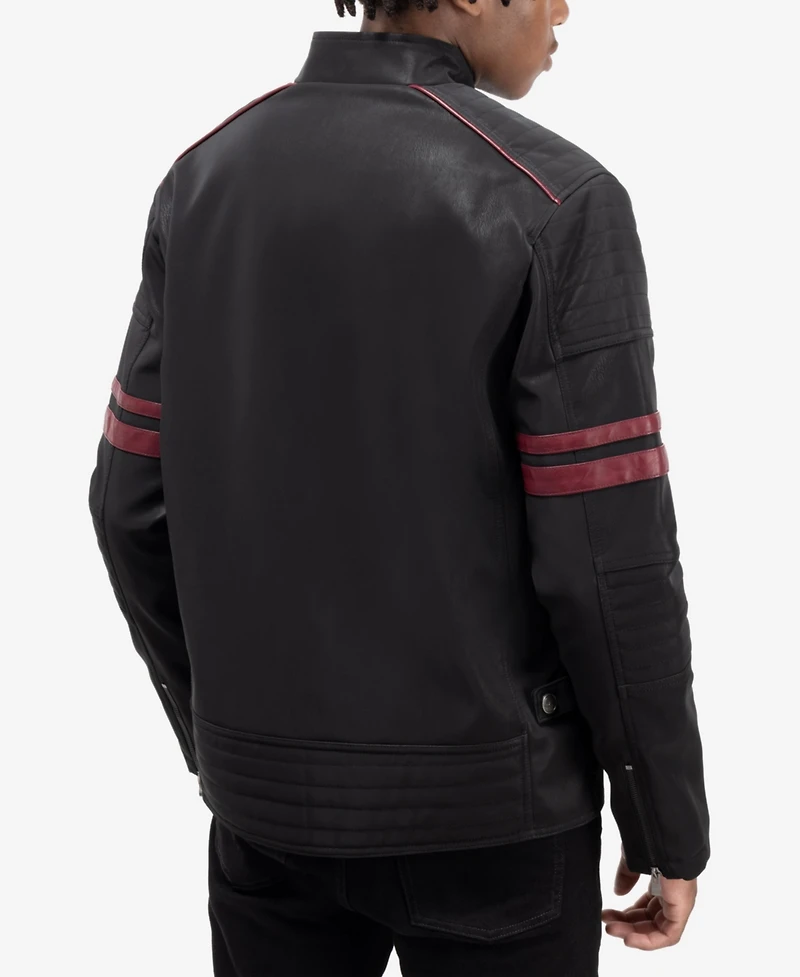 Xray Men's Pu Jacket With Faux Shearling Lining And Moto Stitch On Sleeves Back