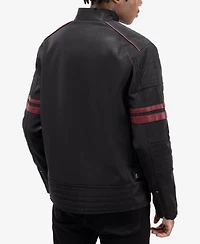 Xray Men's Pu Jacket With Faux Shearling Lining And Moto Stitch On Sleeves Back